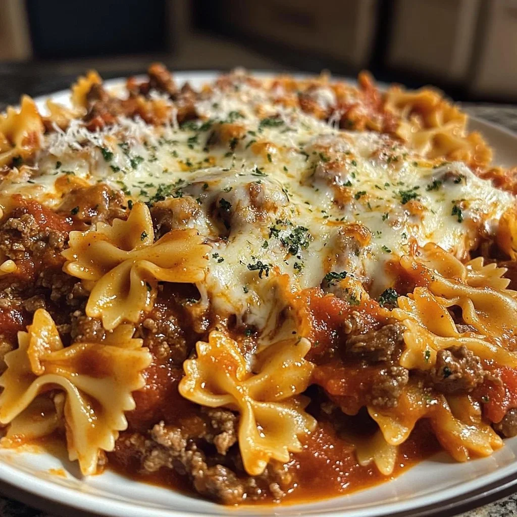 Cheesy Garlic Butter Chicken with Bowtie Pasta in a creamy sauce