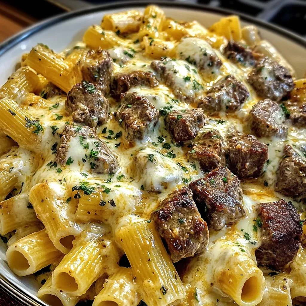 Creamy Cajun Chicken Pasta garnished with garlic butter and fresh herbs
