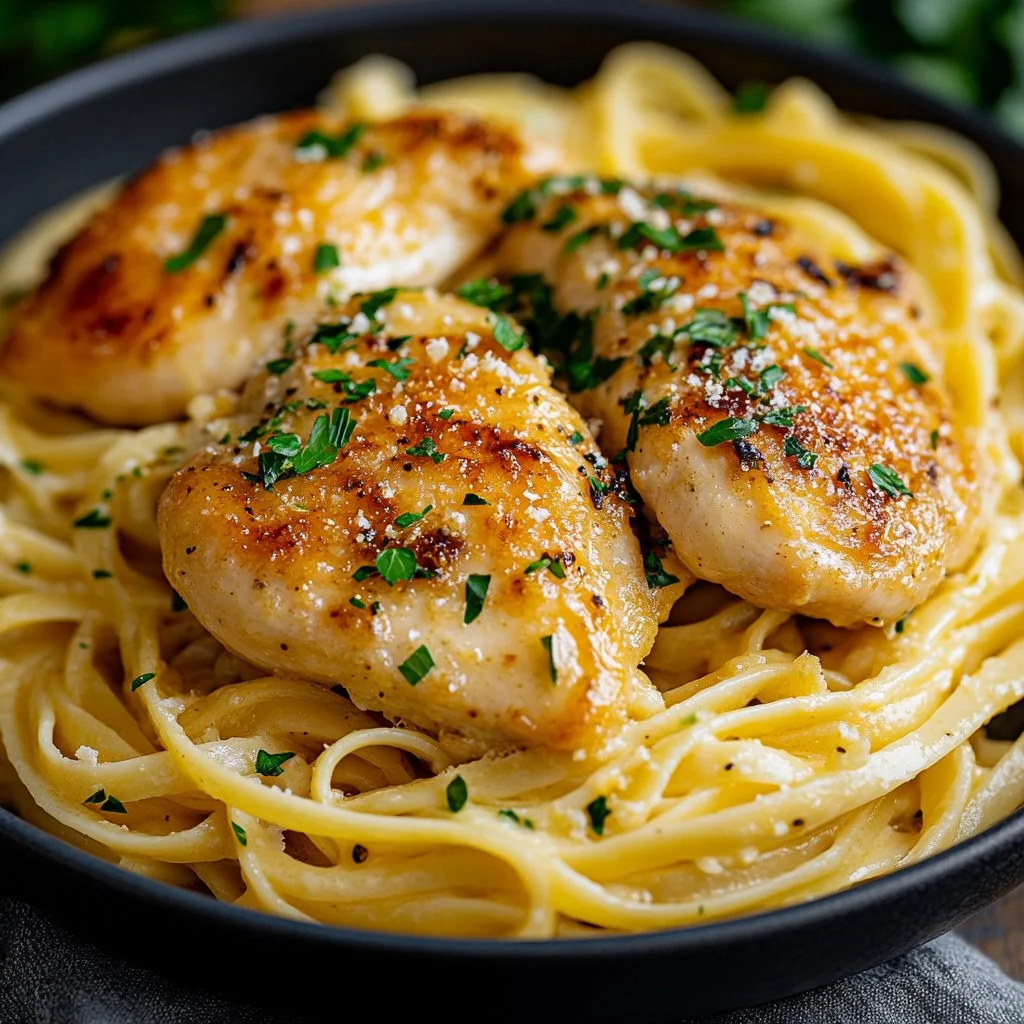 Creamy Cajun Garlic Butter Chicken Rigatoni with cheese topping