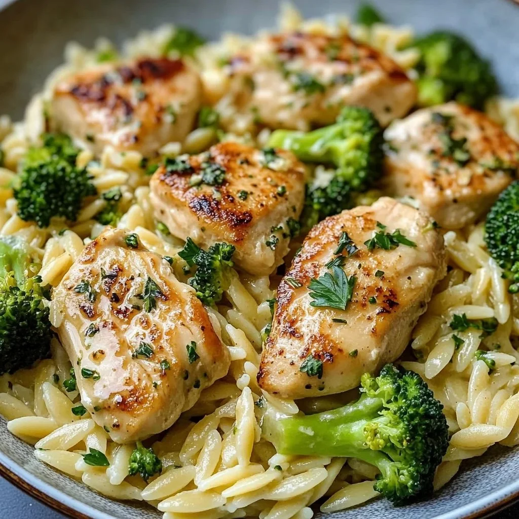Delicious Garlic Butter Chicken Alfredo with broccoli, spinach, and turkey bacon
