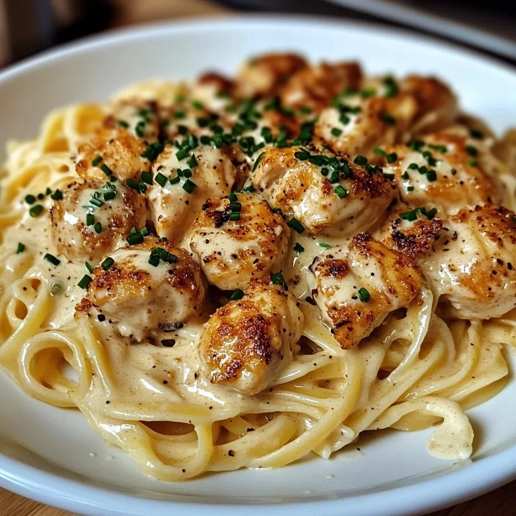 Spicy Garlic Chicken Penne in Velveeta Alfredo dish served in a bowl