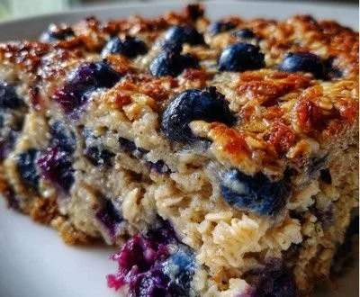 Delicious blueberry baked oatmeal fresh out of the oven
