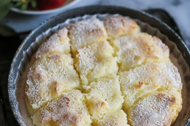 Delicious slice of homemade French Butter Cake with a golden crust and creamy texture.