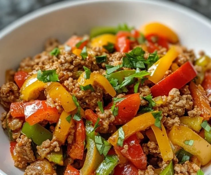 Delicious ground turkey and peppers dish on a plate