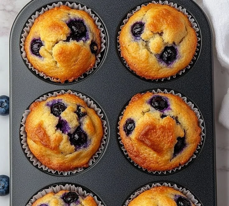 Homemade blueberry protein muffins fresh out of the oven