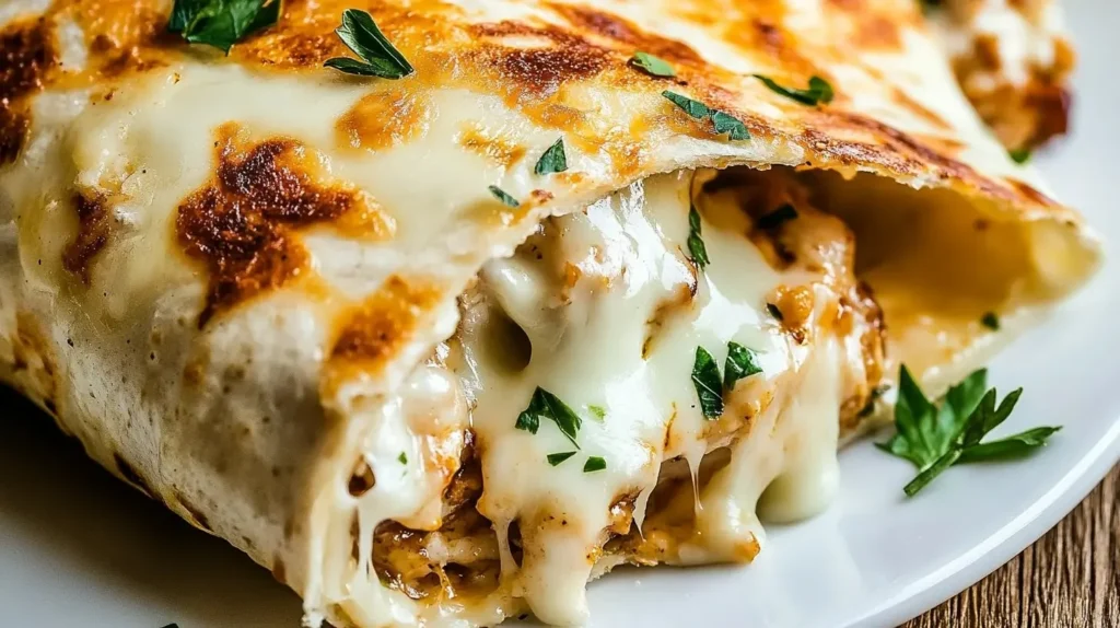 Cheesy garlic chicken wraps loaded with flavor and melted cheese
