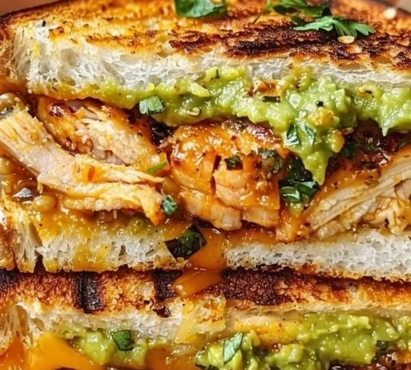 Delicious Chicken Avocado Melt Sandwich with chicken, avocado, and melted cheese