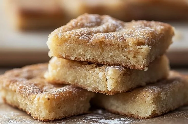 Cinnamon Sugar Blondies topped with cinnamon sugar, golden and delicious.