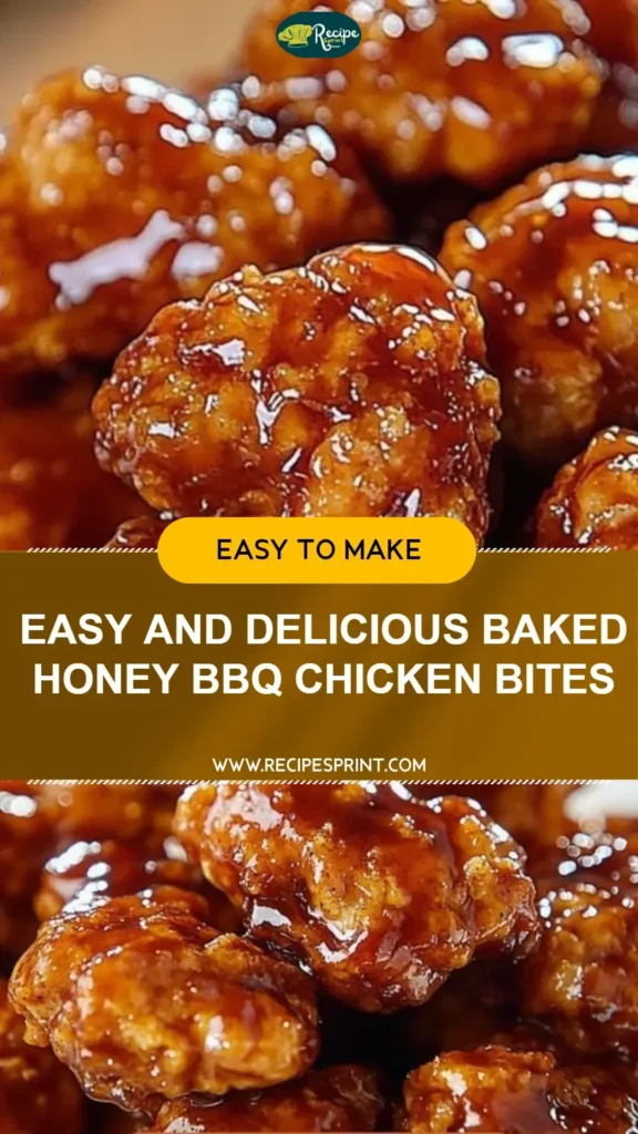 Delicious baked honey BBQ chicken bites on a serving platter.