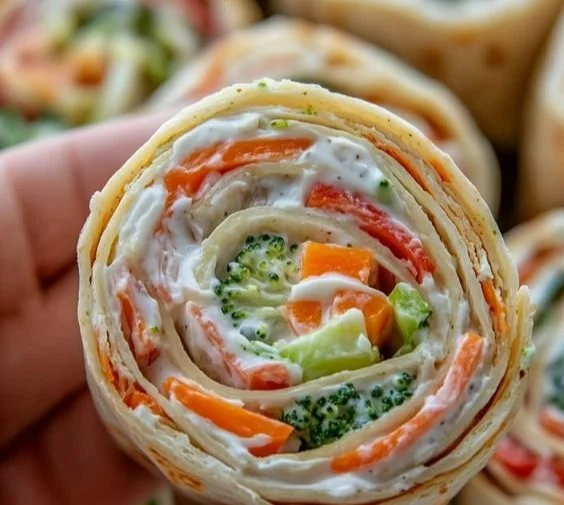 Fresh vegetable tortilla roll ups with colorful veggies wrapped in tortillas