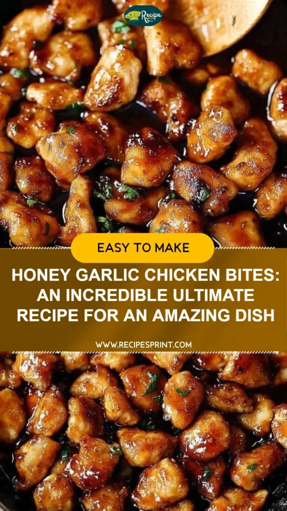 Honey Garlic Chicken Bites served on a plate with sauce drizzled