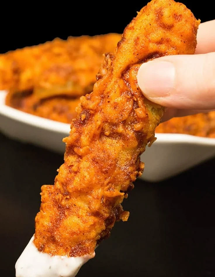 Delicious Nashville hot fried pickles served with spicy dipping sauce