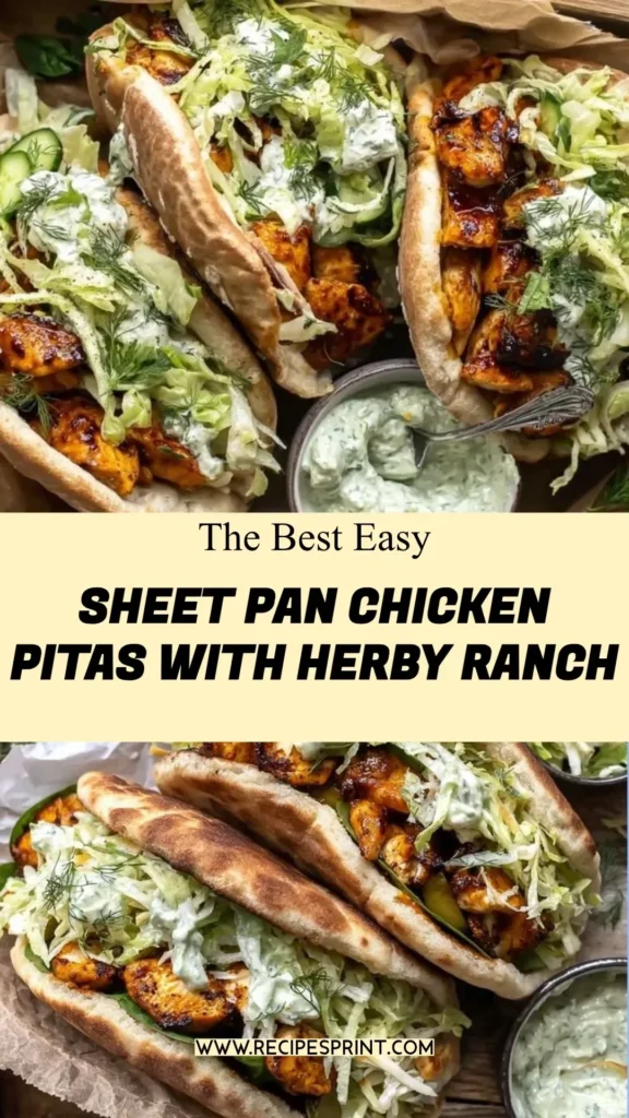Sheet Pan Chicken Pitas with Herby Ranch served on a plate