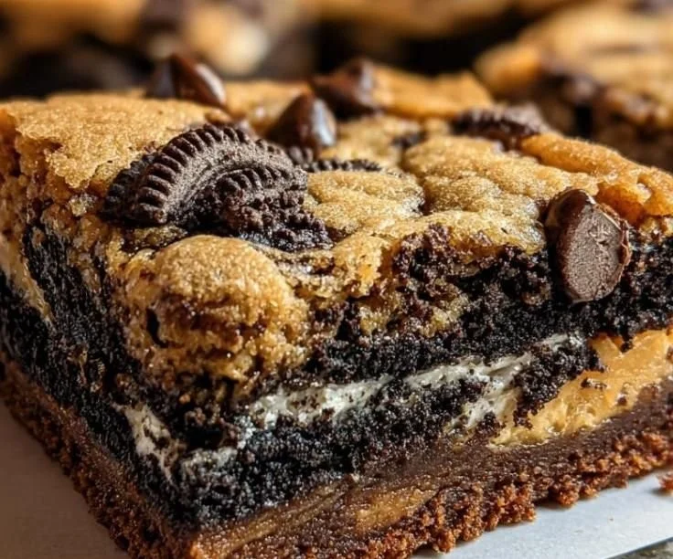 Decadent slutty brownies with layers of cookie dough and chocolate brownie