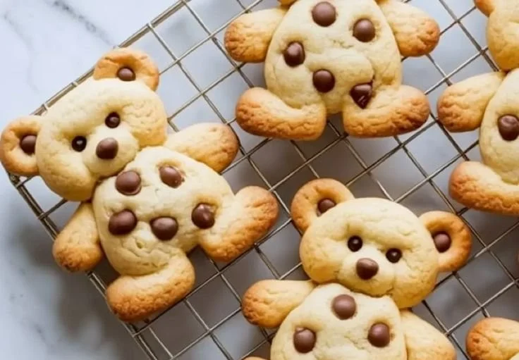 Delicious chocolate chip bear cookies shaped like adorable bears.