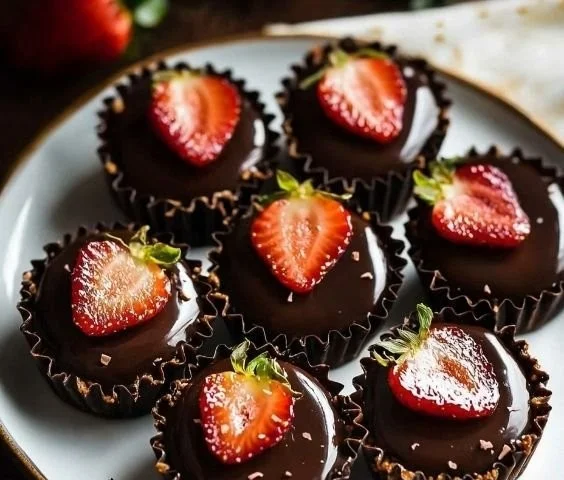 Delicious chocolate strawberry tart topped with fresh strawberries and chocolate glaze.