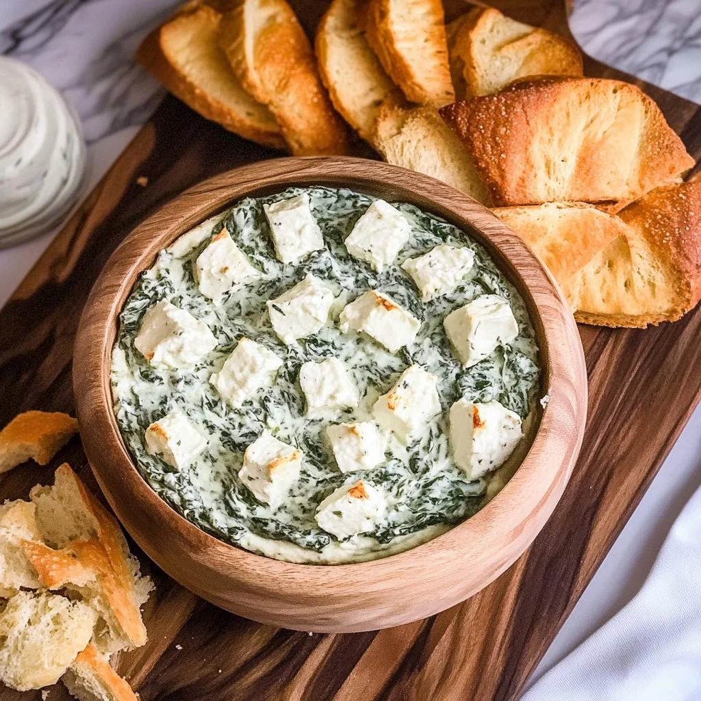 Delicious classic spinach dip served in a bowl with fresh vegetables.