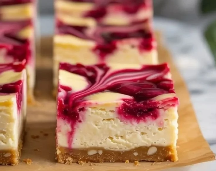 Delicious coconut milk cheesecake bars topped with fresh fruit