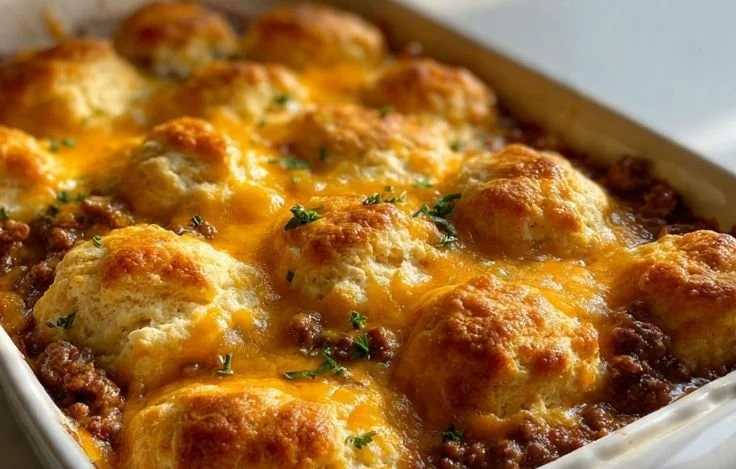 Delicious Cowboy Casserole with ground beef, corn, and melted cheese.