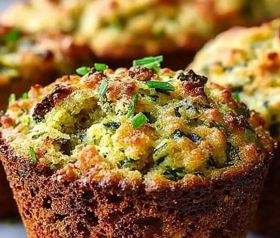 Freshly baked gluten-free zucchini muffins on a wooden table