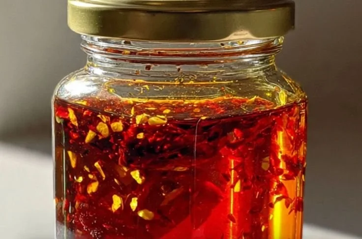 Bottle of lemongrass chilli oil for cooking and seasoning dishes