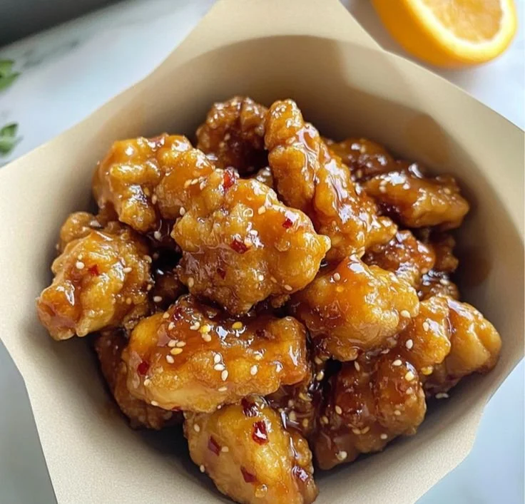 Panda Express Orange Chicken with crispy breaded chicken and orange sauce