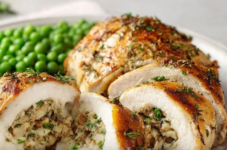 Delicious stuffed chicken breast filled with savory ingredients.
