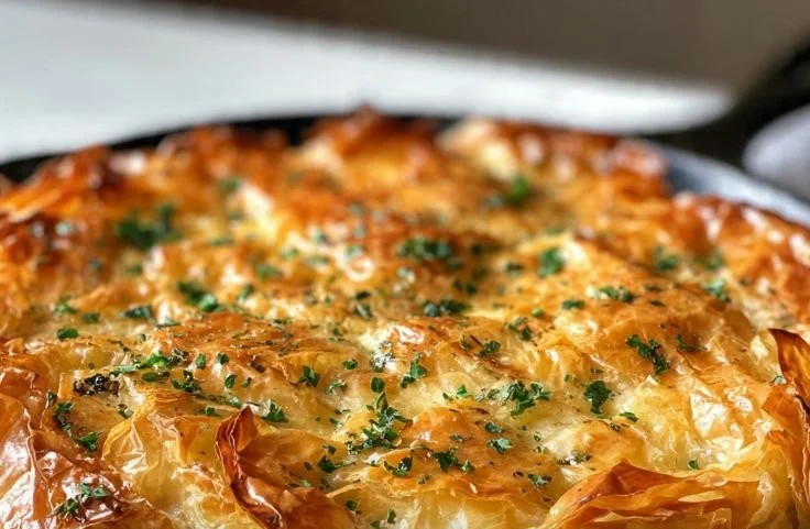 Delicious Tuscan Chicken Pie garnished with herbs and vegetables