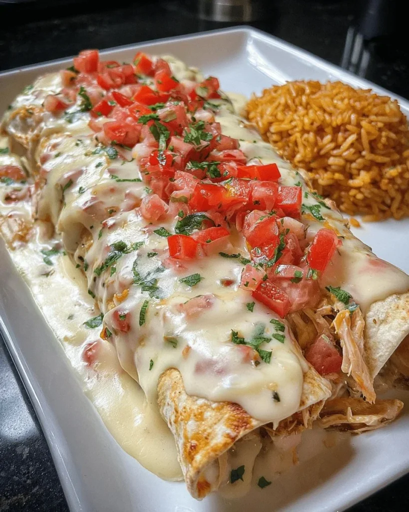 Delicious Cheese Chicken Enchiladas served with toppings on a plate.