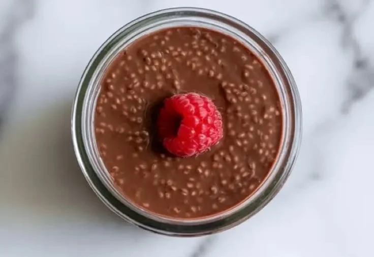 Delicious Chocolate Chia Pudding topped with fresh fruits and nuts