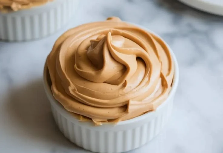 Creamy peanut butter filling spread on a dessert