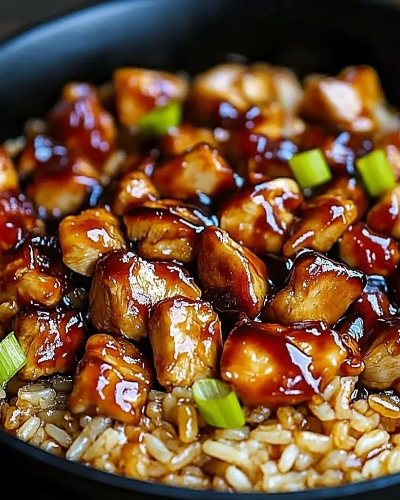 Honey BBQ Chicken and Rice Skillet dish ready to serve