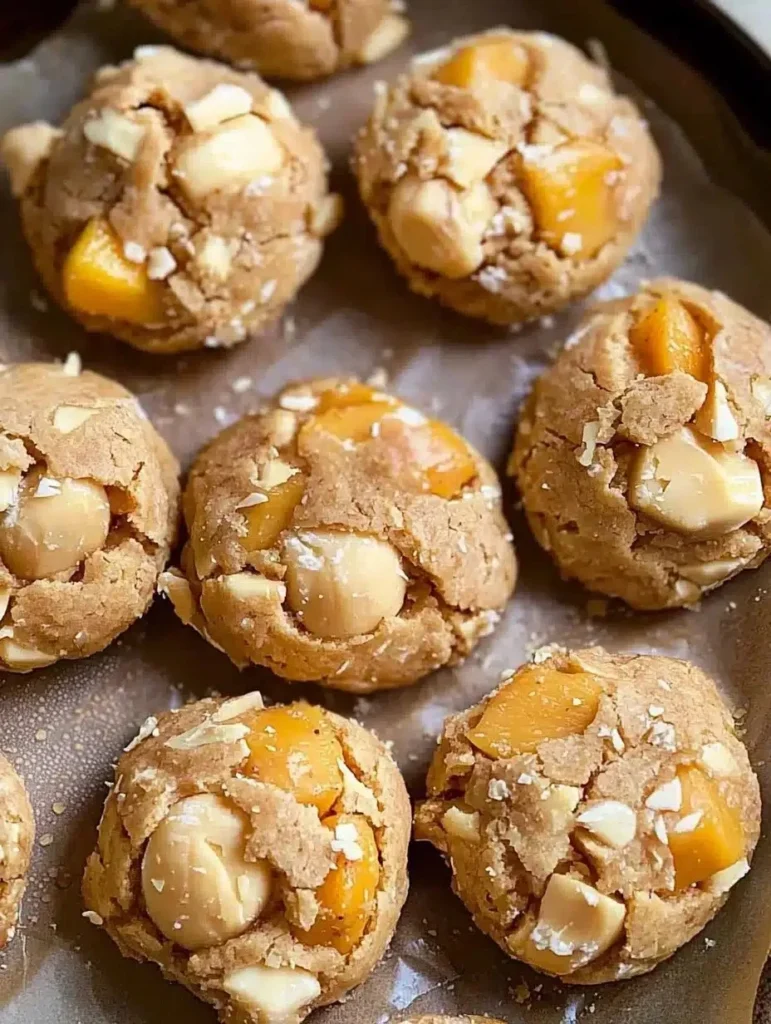Delicious Mango Macadamia Nut Cookies on a wooden plate