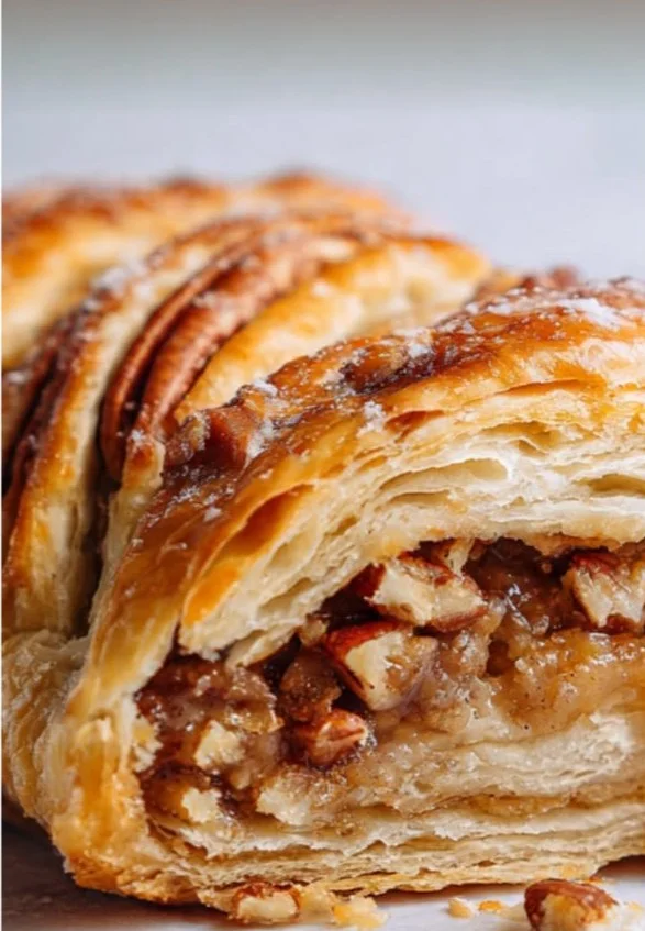 Maple Pecan Braided Pastry with caramel drizzle and pecan topping