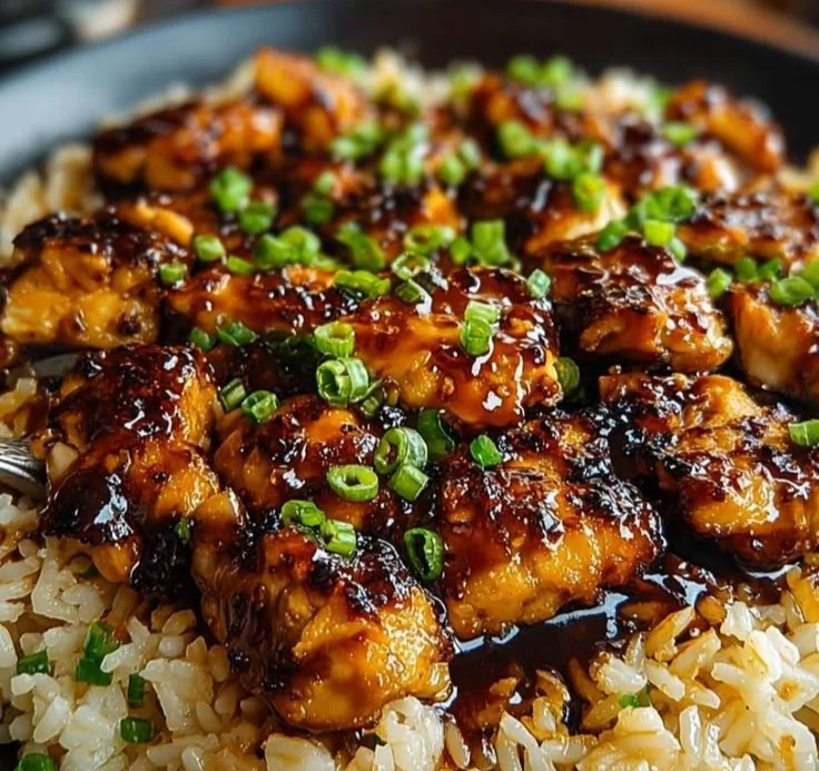 One-pan honey BBQ chicken served with rice for a quick dinner option.