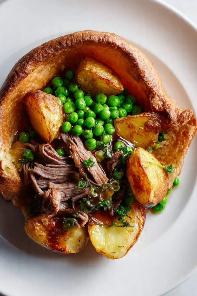 Delicious pulled beef served in a traditional Yorkshire pudding