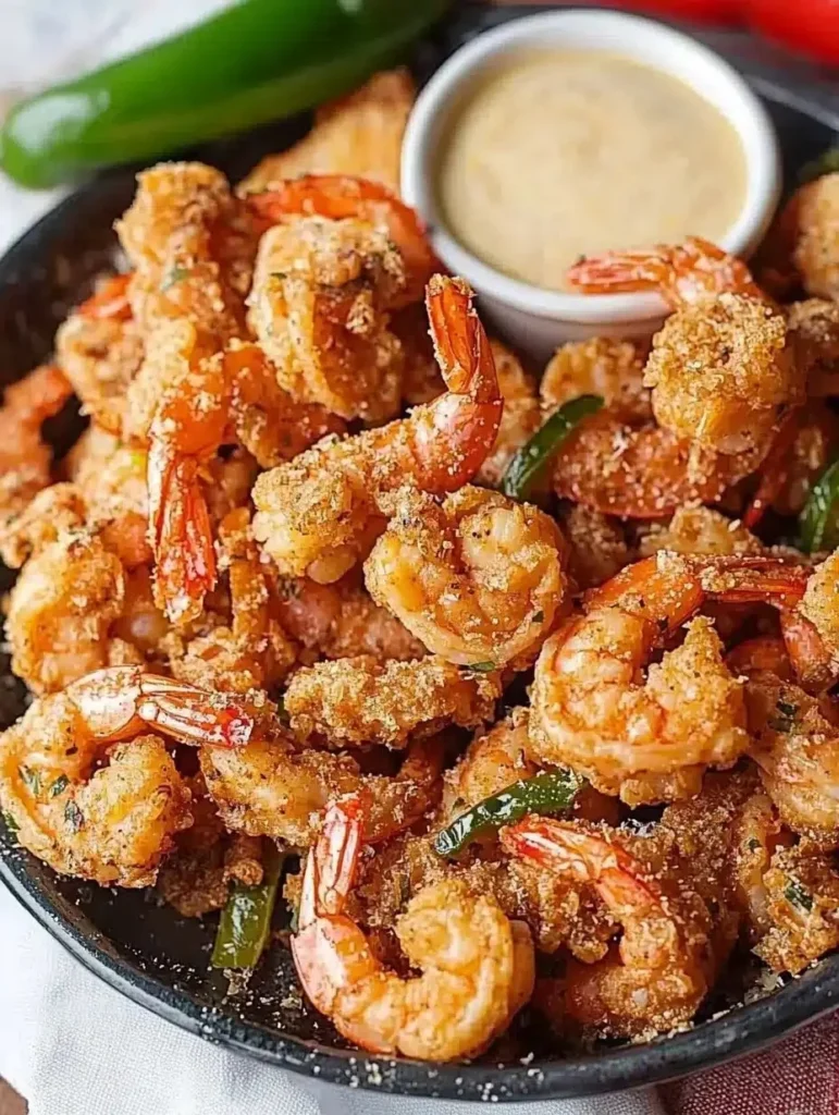 Plate of crispy Shrimp Fritto Misto with lemon and herbs