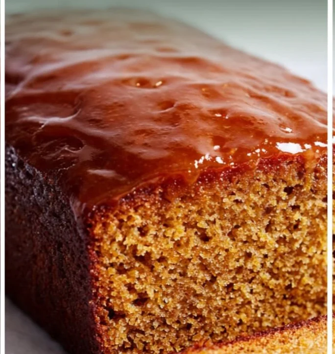 Delicious sticky ginger loaf cake with spices and glaze