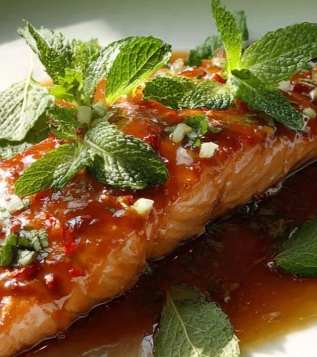 Vietnamese Caramel Trout served with herbs and rice