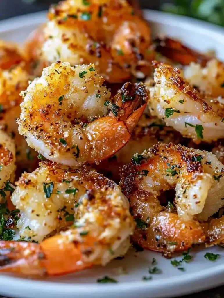 Air fryer garlic parmesan shrimp recipe served in a white bowl