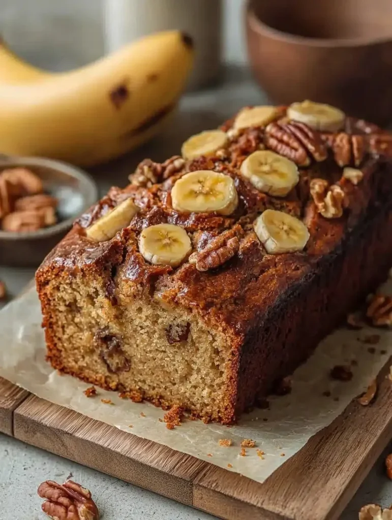Delicious banana loaf with walnuts ready to be served