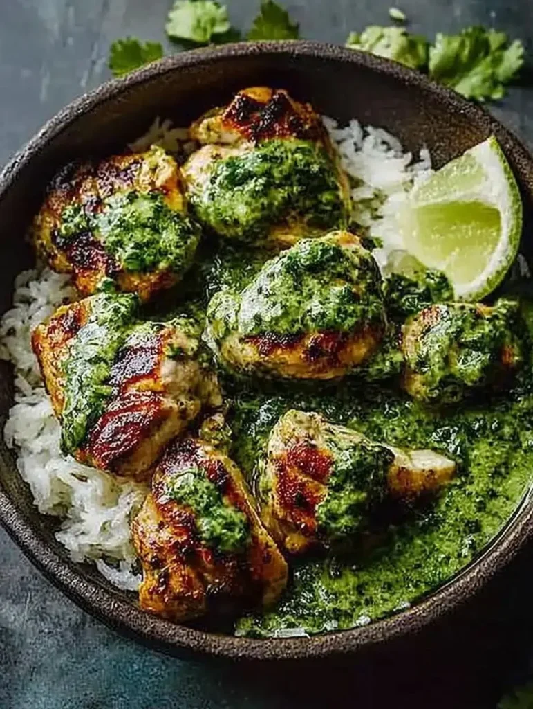 Delicious Peruvian chicken served with creamy green sauce on a plate