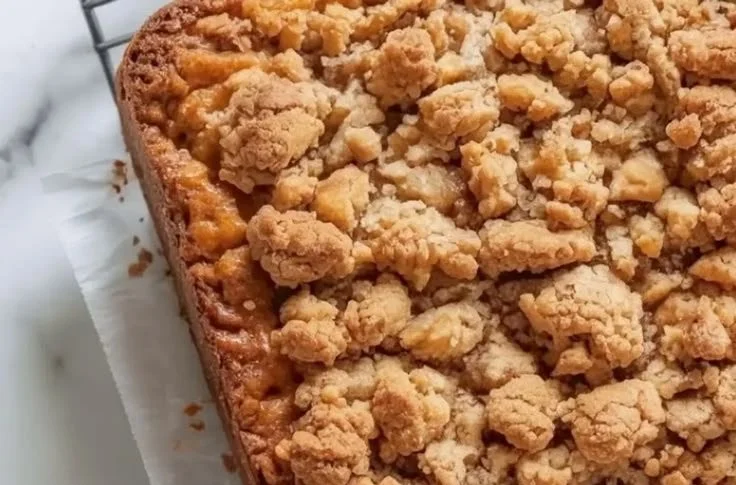 Delicious Bisquick coffee cake with a crumbly topping and served on a plate