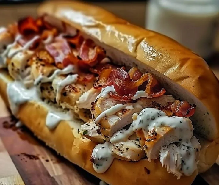 Chopped Chicken Bacon Ranch Sub with crispy bacon and fresh ingredients
