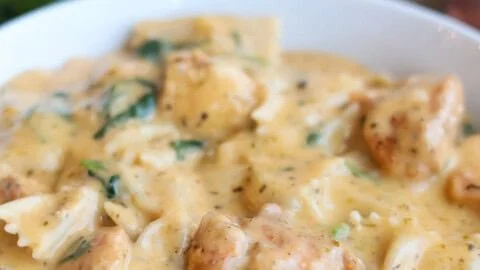 Delicious Dairy Free Chicken Alfredo dish with creamy sauce and fresh herbs