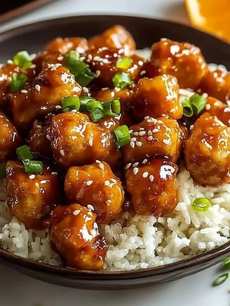Delicious gluten-free orange chicken dish served on a plate.