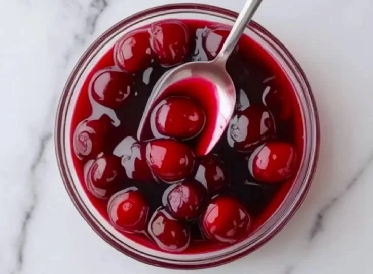Homemade cherry pie filling in a bowl ready for baking