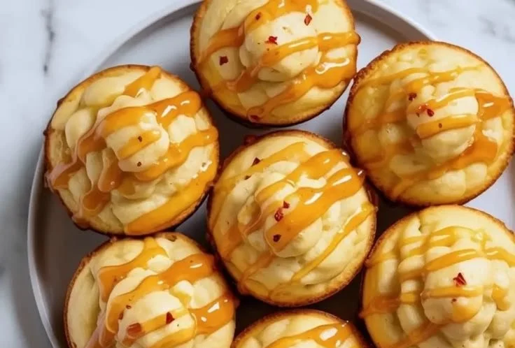 Delicious honey cornbread muffins on a wooden table