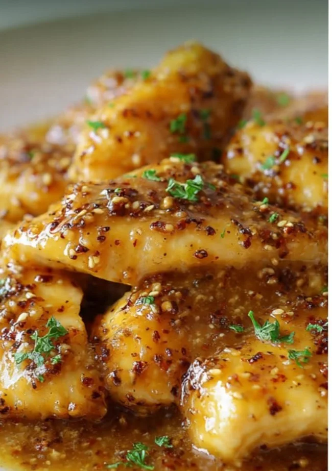 Delicious Honey Mustard Chicken served with fresh vegetables