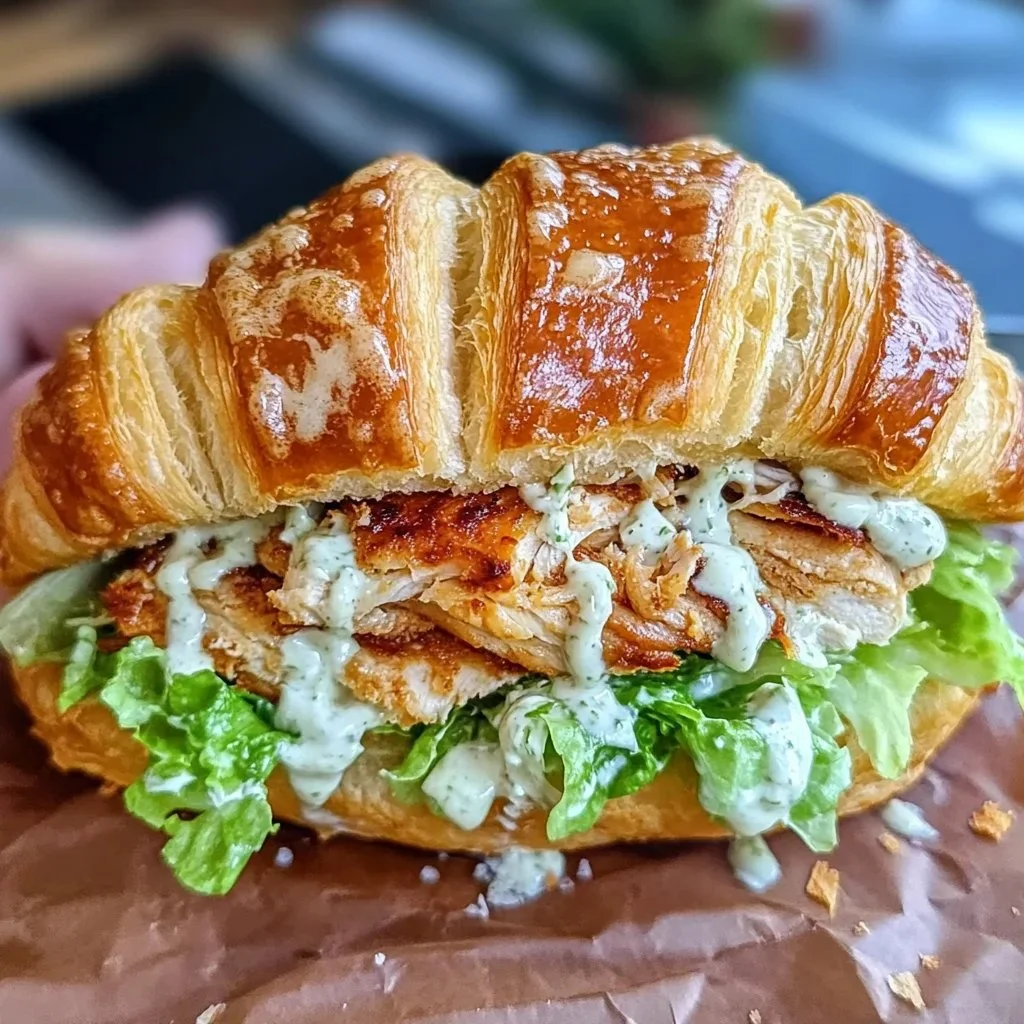 Irresistible Chicken Caesar Croissant Sandwich served with fresh ingredients.